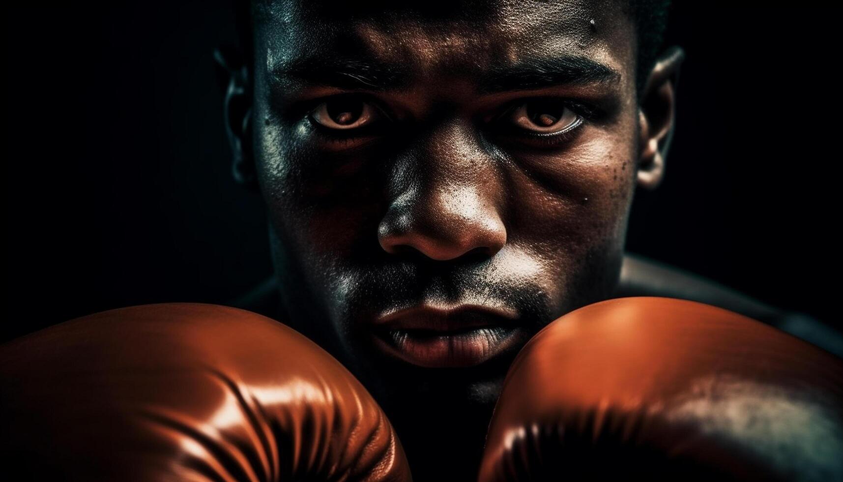 gespierd atleten boksen met bepaling en agressie in zwart studio generatief ai foto