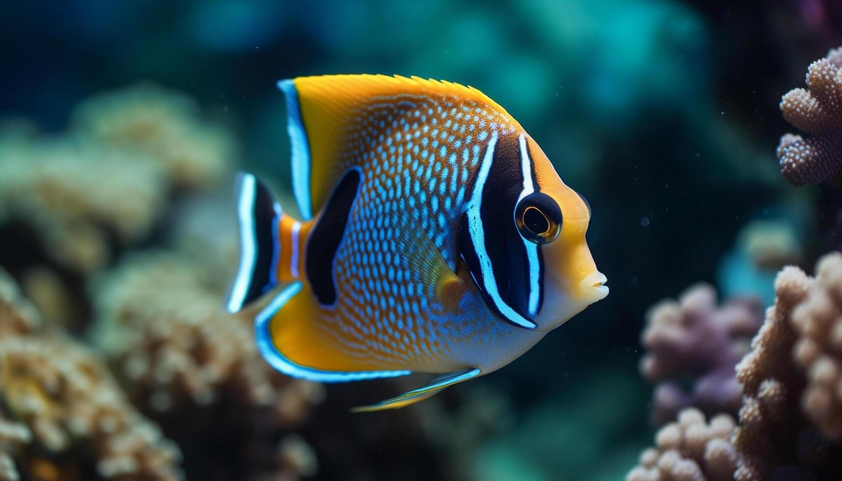 kleurrijk clown vis zwemmen in natuurlijk rif schoonheid onderwater- gegenereerd door ai foto