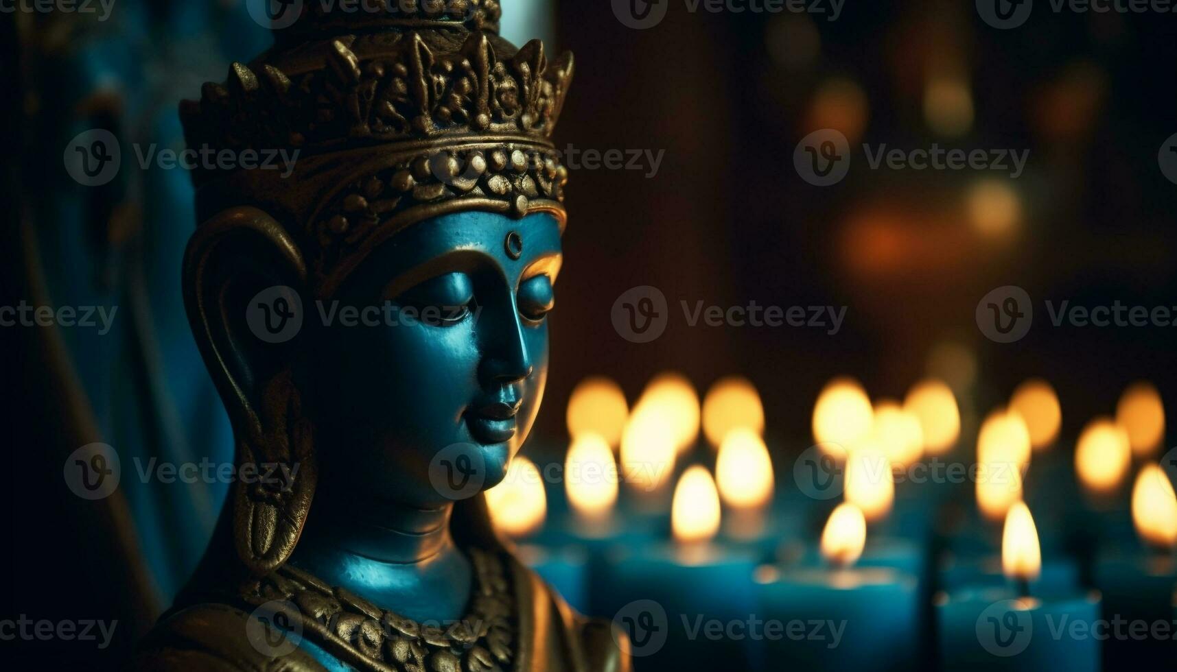 mediteren standbeeld verlichte door gloeiend kaars, symboliseert oude geestelijkheid gegenereerd door ai foto