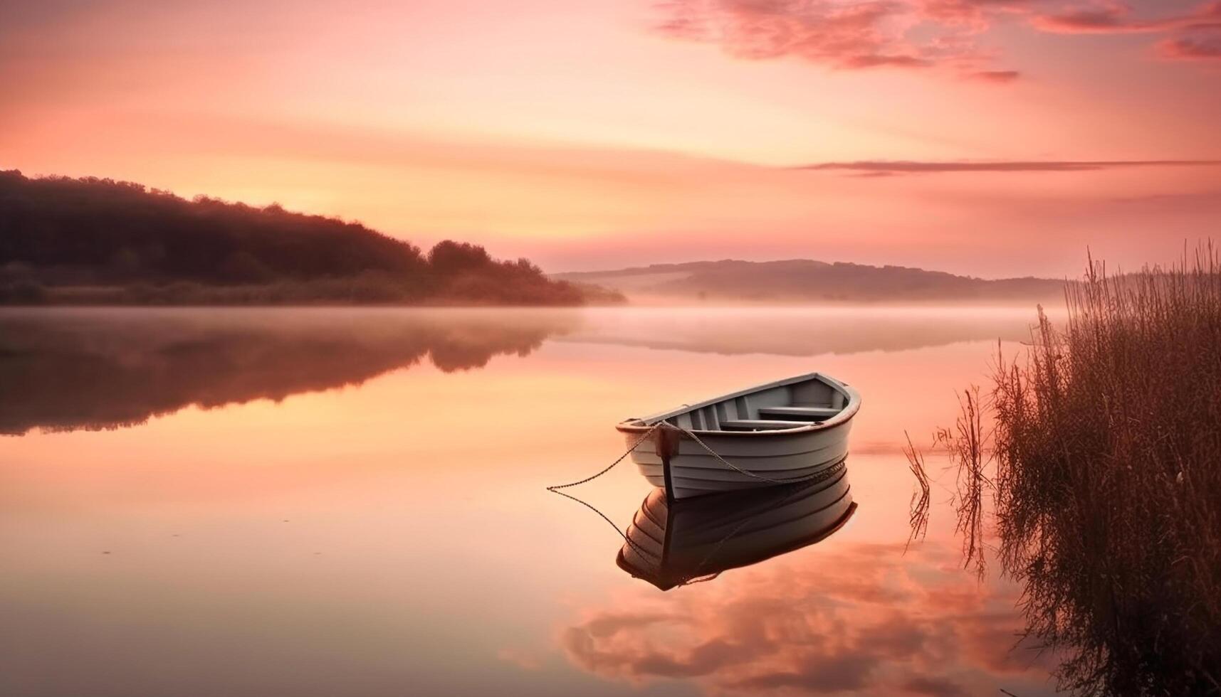 rustig zonsondergang tafereel van reflectie Aan de vijver Bij schemer gegenereerd door ai foto