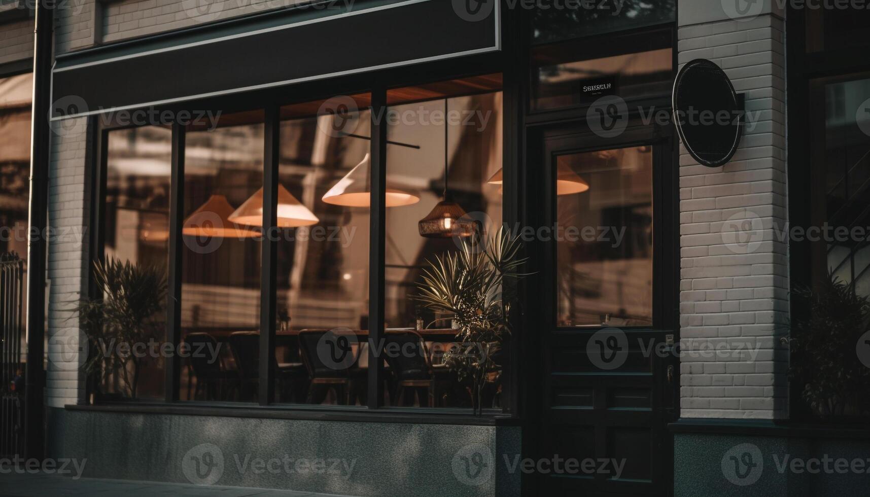 modern glas gebouw verlichte Bij schemer met elegant interieur ontwerp gegenereerd door ai foto