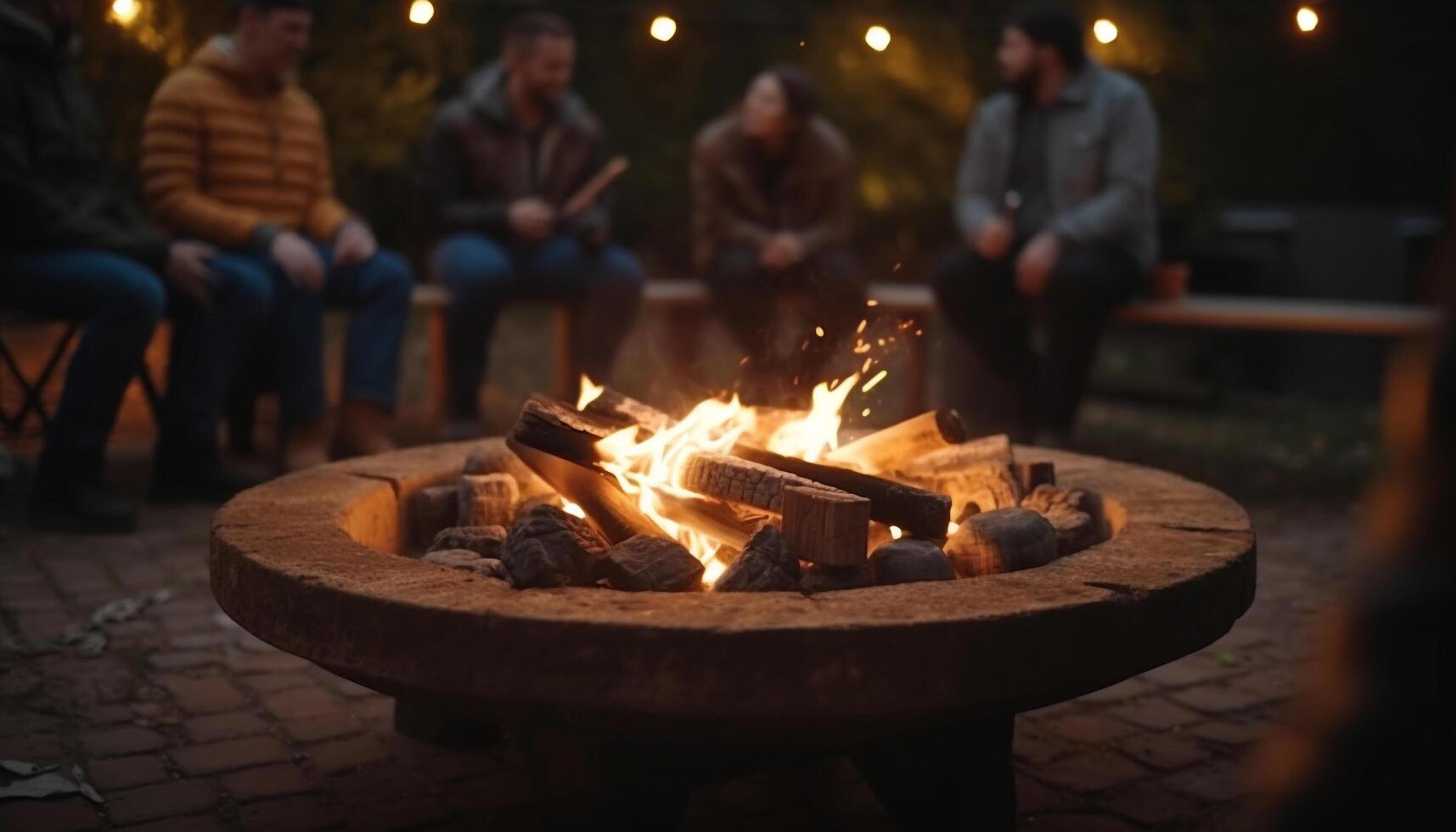 gloeiend kampvuur brengt warmte en geluk naar familie vakantie avontuur gegenereerd door ai foto