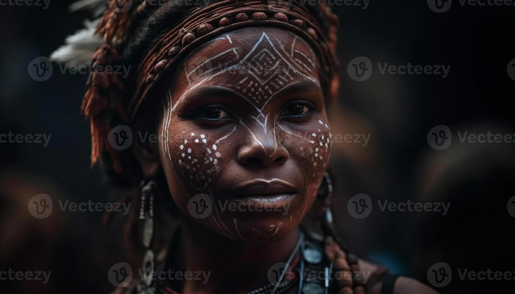 jong Afrikaanse vrouw met traditioneel ketting glimlachen vol vertrouwen Bij camera gegenereerd door ai foto