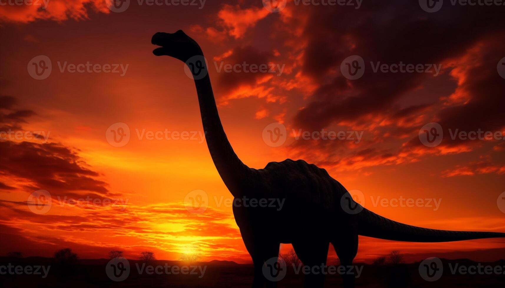majestueus dinosaurus silhouet terug lit door zonsondergang in Afrika gegenereerd door ai foto