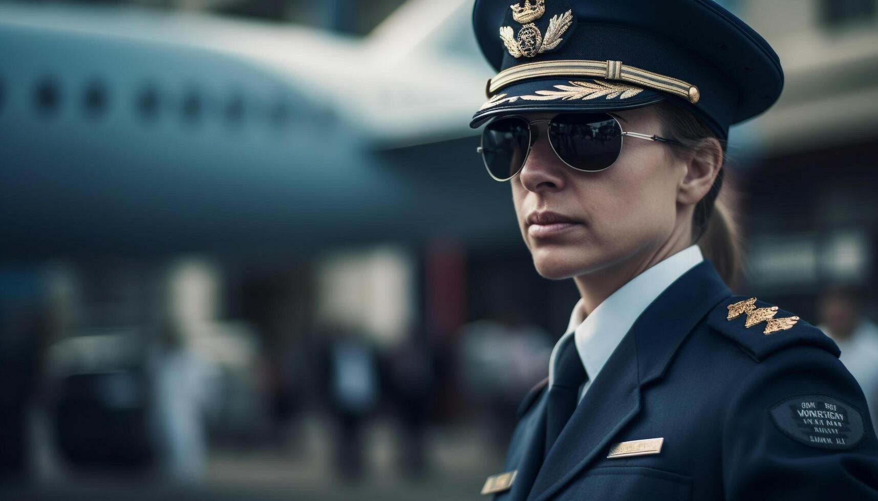 een zelfverzekerd Mens, staand in uniform, op zoek Bij camera gegenereerd door ai foto