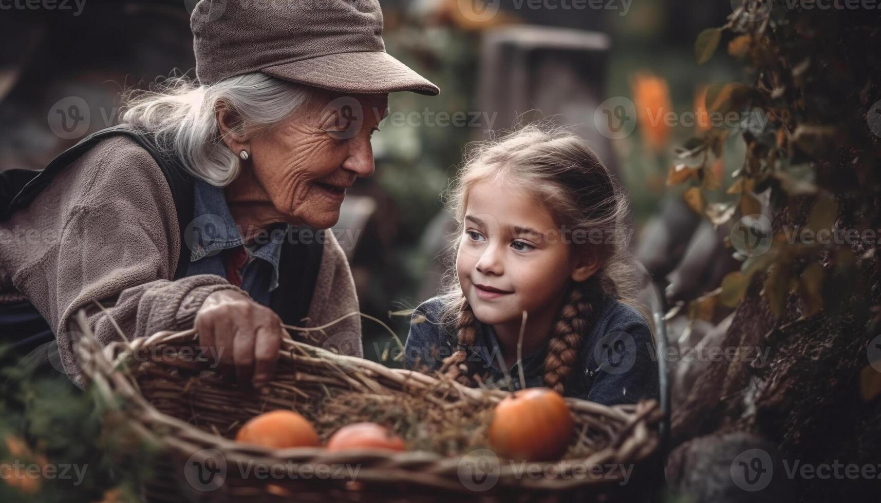 multi generatie familie geniet herfst boerderij plezier, bonding over- voedsel gegenereerd door ai foto