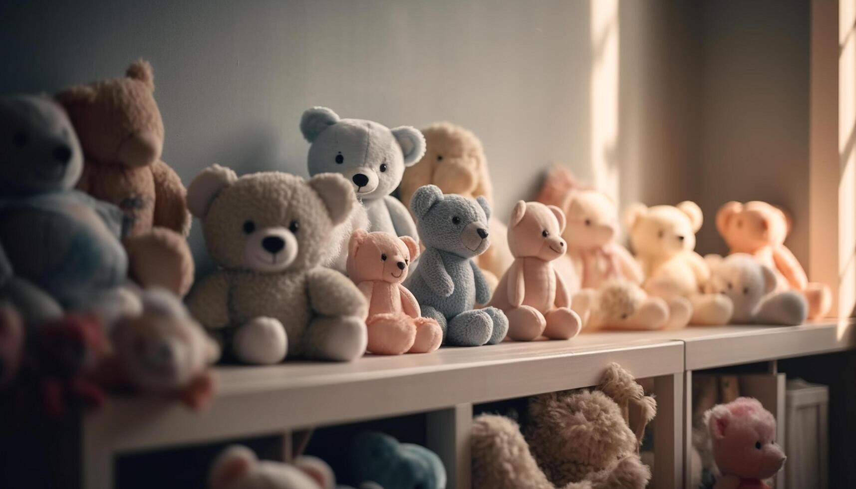 pluizig teddy beer verzameling, schattig decoratie voor kind huiselijk kamer gegenereerd door ai foto