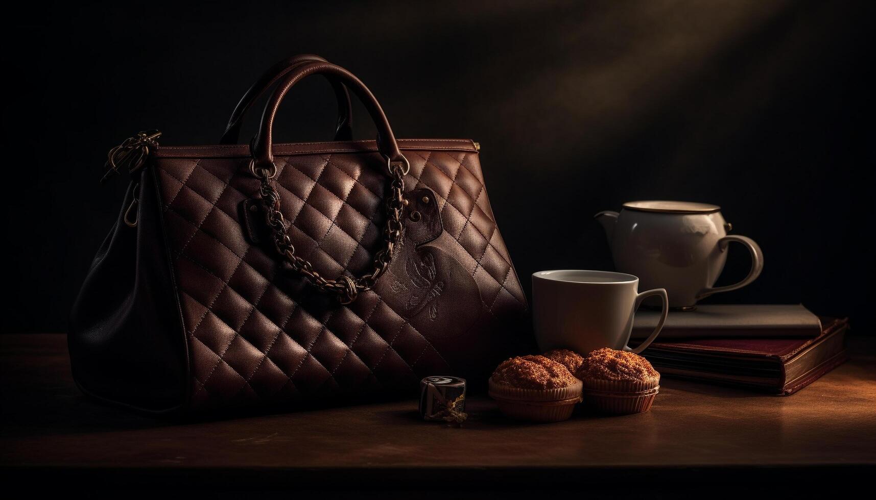 rustiek koffie kop Aan houten tafel met boek en lantaarn gegenereerd door ai foto