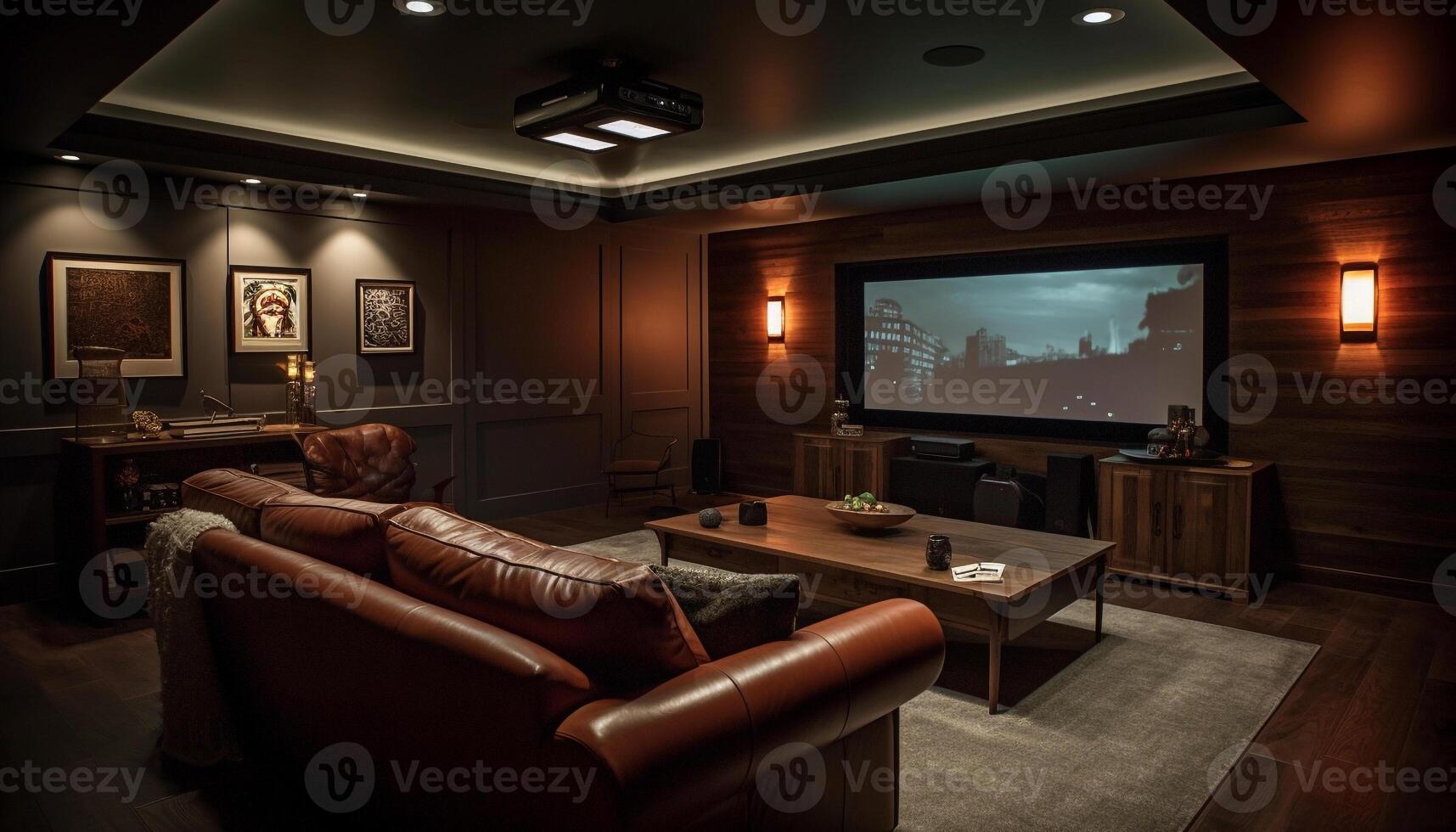 elegant leven kamer met comfortabel meubilair en modern verlichting uitrusting gegenereerd door ai foto