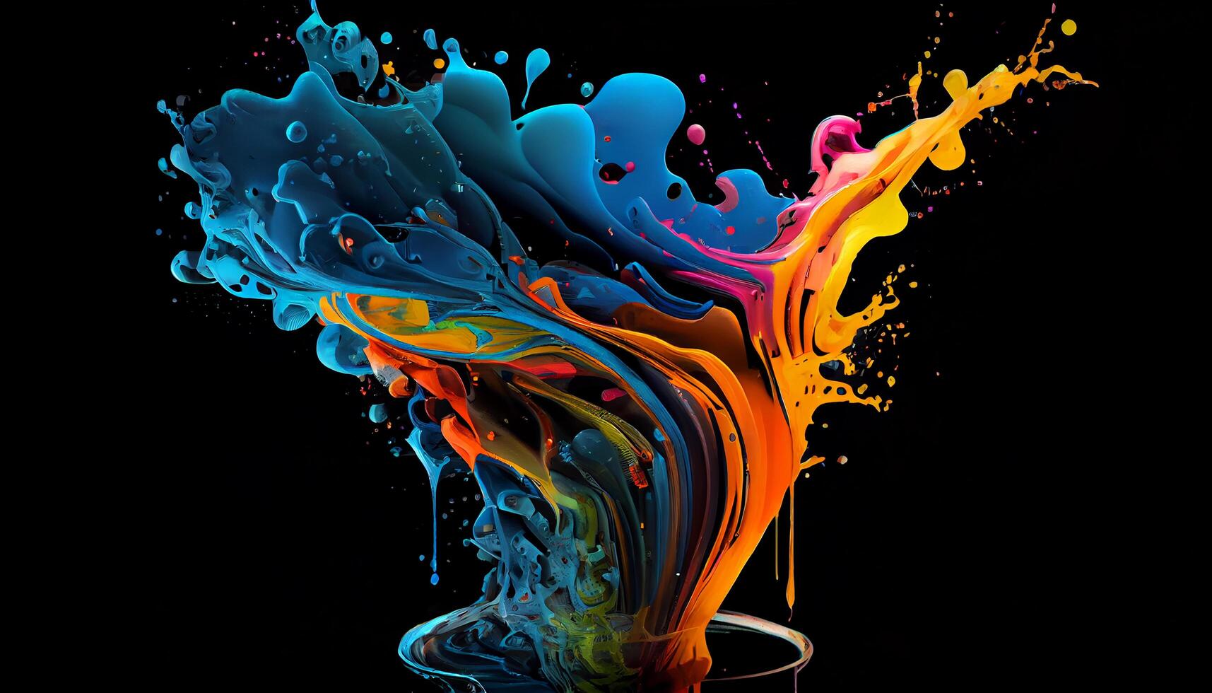 vloeistof inkt spatten in levendig multi gekleurde beweging gegenereerd door ai foto