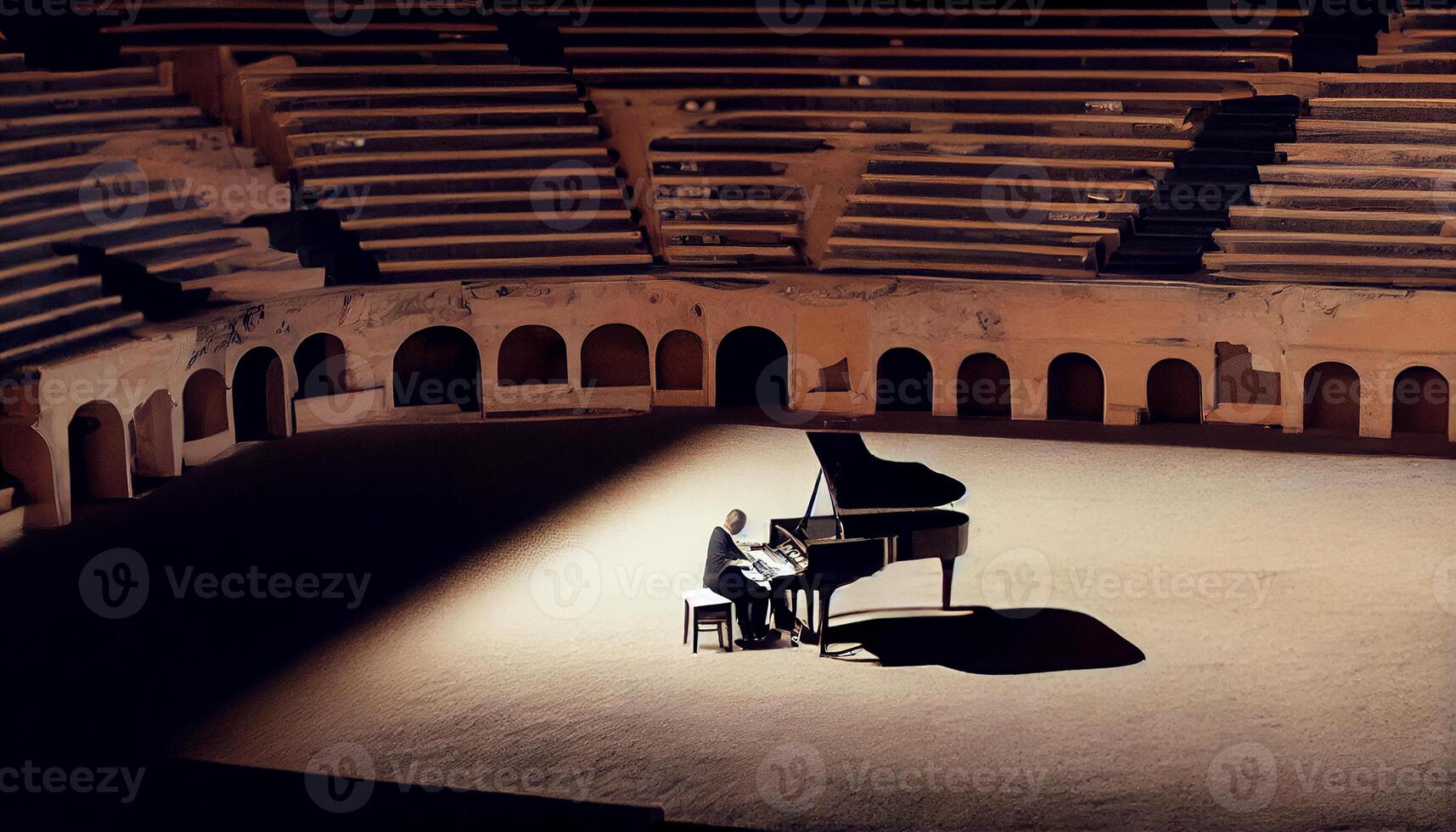 musicus spelen piano Aan stadium met vaardigheid ,generatief ai foto