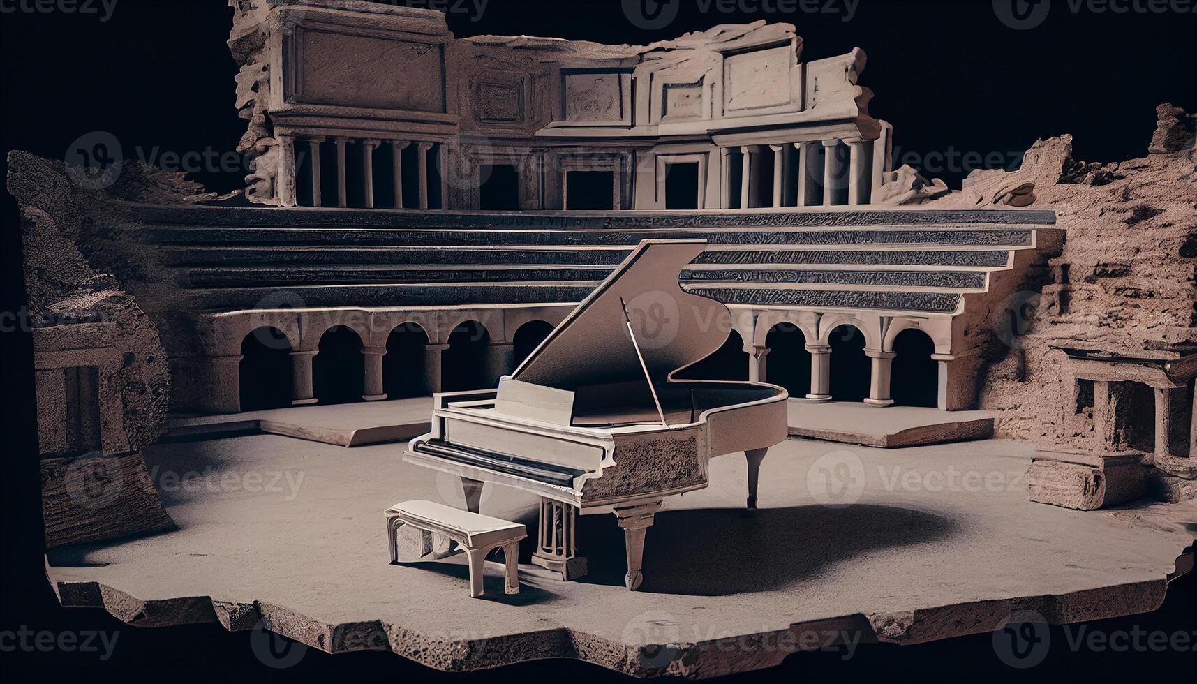 een oude piano staat buitenshuis, majestueus en antiek ,generatief ai foto