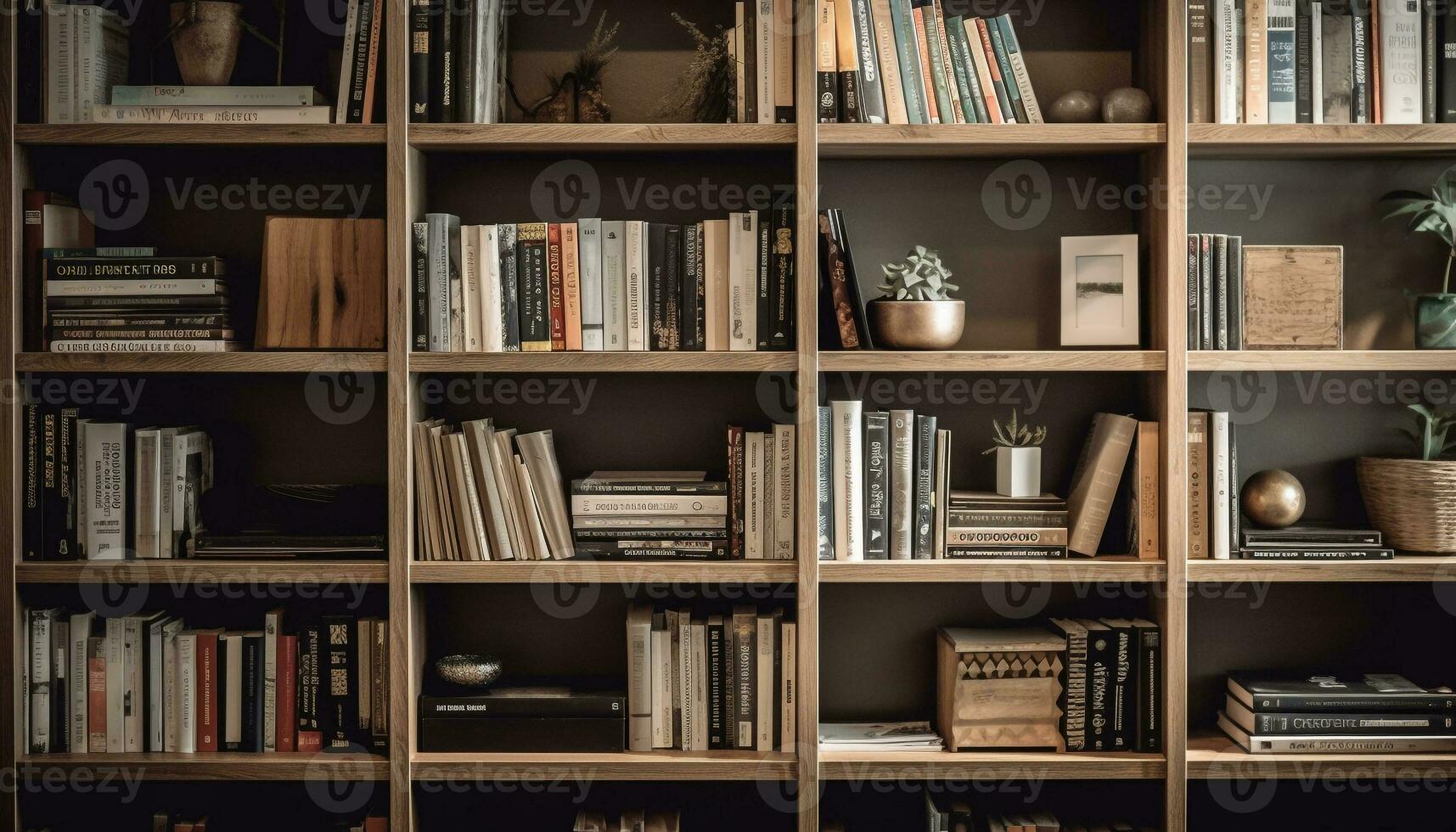 antiek boek verzameling Aan oud fashioned houten boekenplank voor aan het studeren wijsheid gegenereerd door ai foto