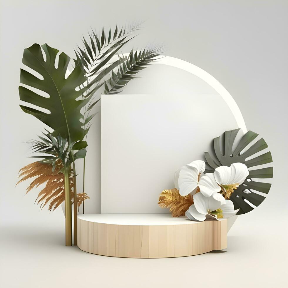 Product Scherm met natuur rots palm tafereel achtergrond. foto