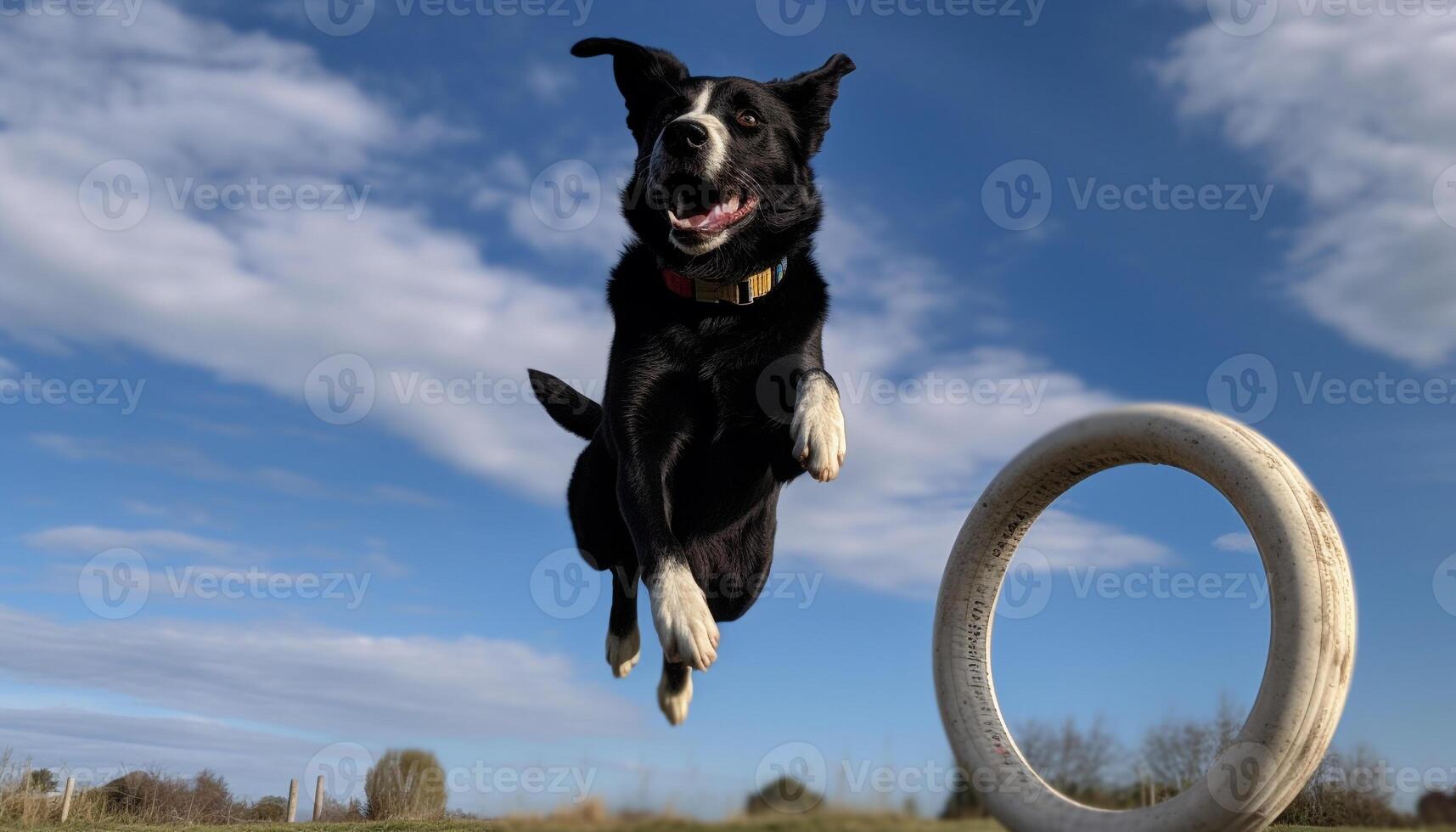 jumping rasecht hond brengt zomer pret en geluk gegenereerd door ai foto