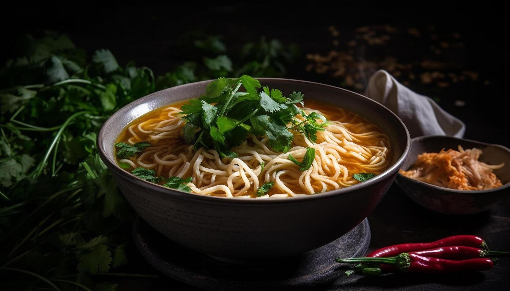 fijnproever noodle soep gekookt met vers groenten gegenereerd door ai foto