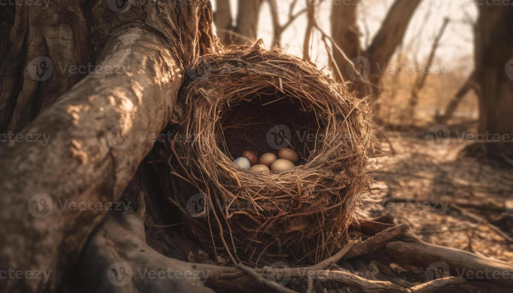 nieuw leven uitkomen in vogel nest Aan Afdeling gegenereerd door ai foto