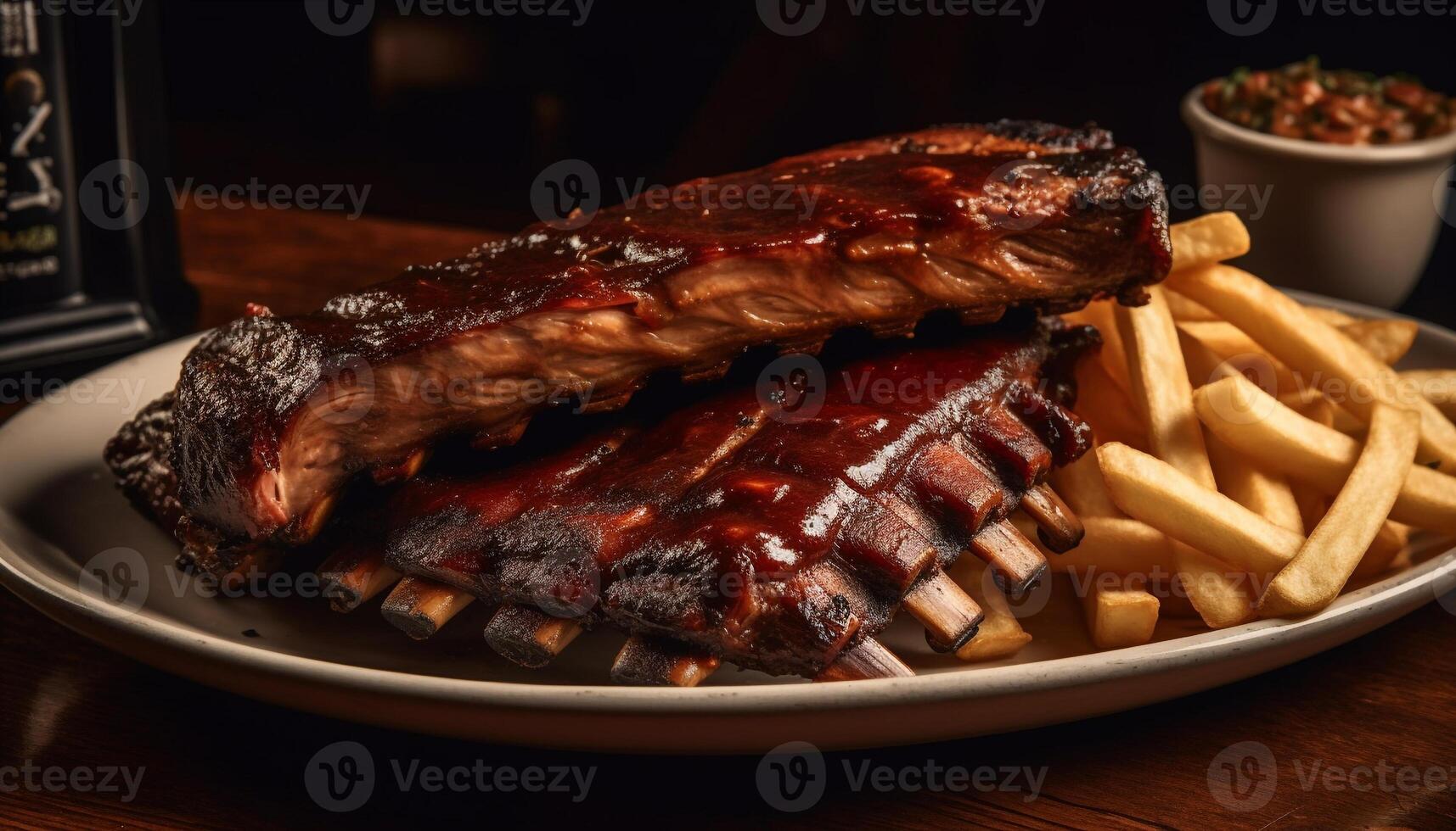 gegrild varkensvlees rib bord met hartig saus gegenereerd door ai foto