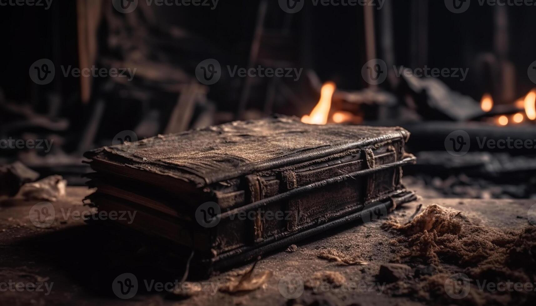 brandend kaars verlicht oude religieus literatuur binnenshuis gegenereerd door ai foto