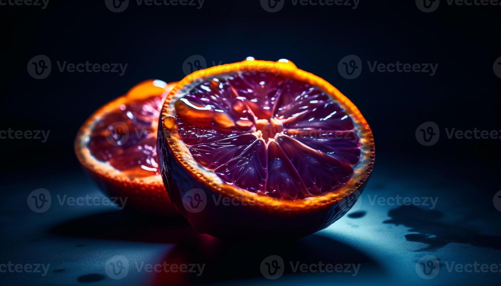 sappig citrus plak Aan donker blauw achtergrond gegenereerd door ai foto