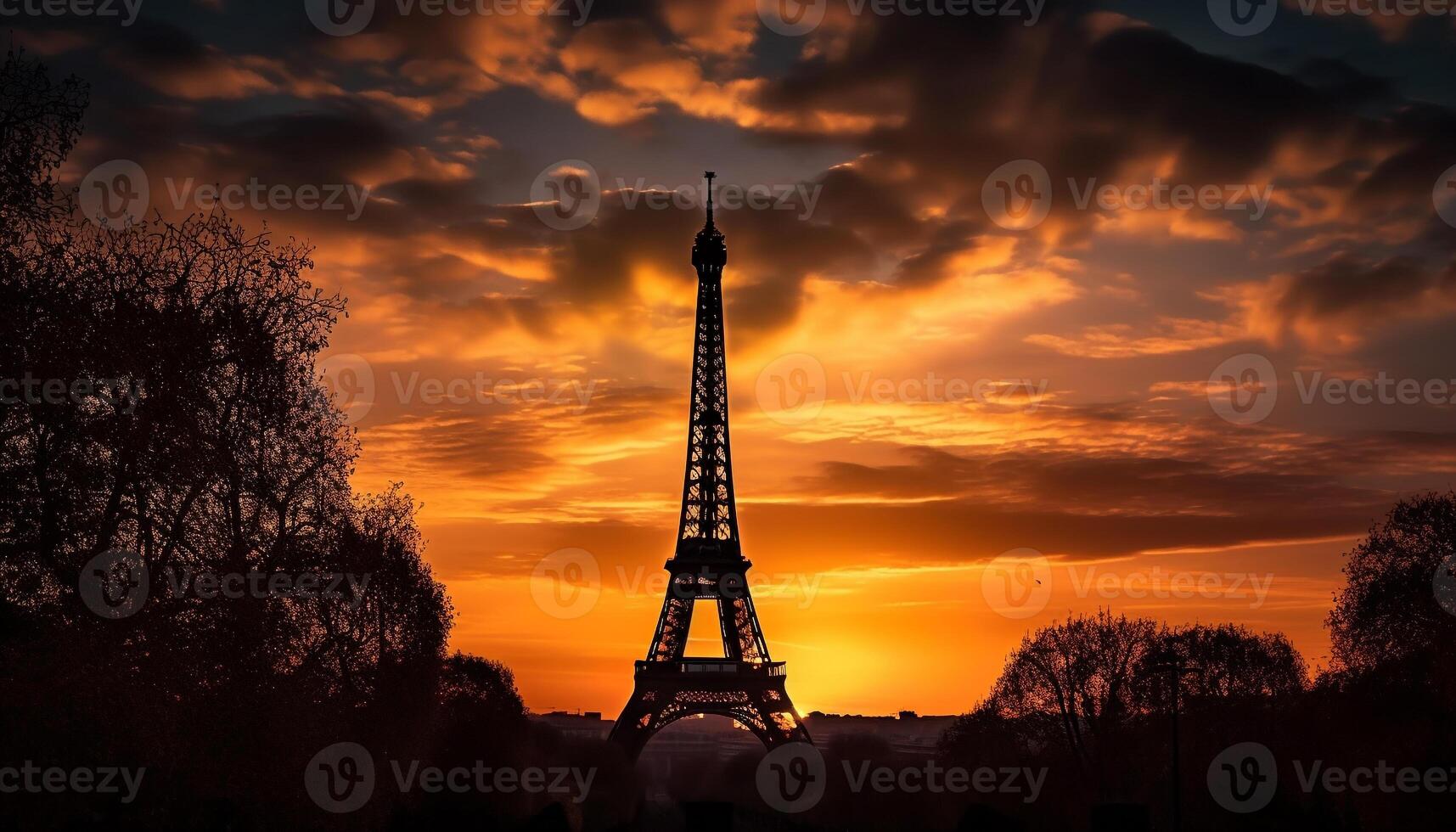 silhouet van beroemd mijlpaal tegen dramatisch zonsondergang gegenereerd door ai foto