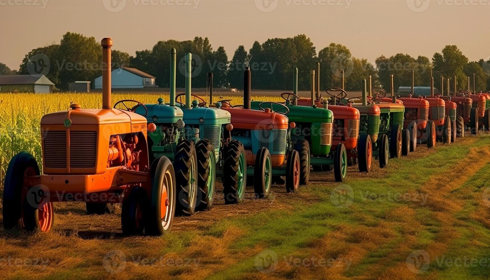 oogsten tarwe en hooi, landelijk zomer tafereel gegenereerd door ai foto