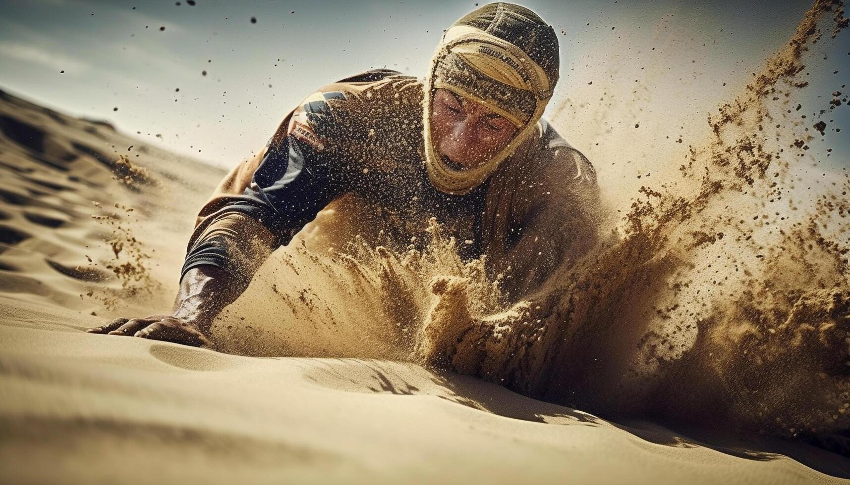 gespierd Mens races door stof met bepaling gegenereerd door ai foto