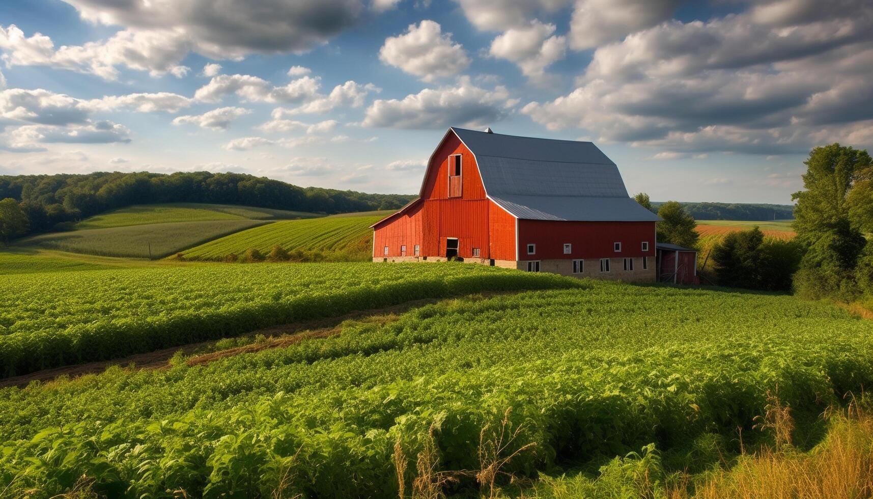 idyllisch boerderij Aan landelijk wijngaard gloeit gouden zonsondergang gegenereerd door ai foto