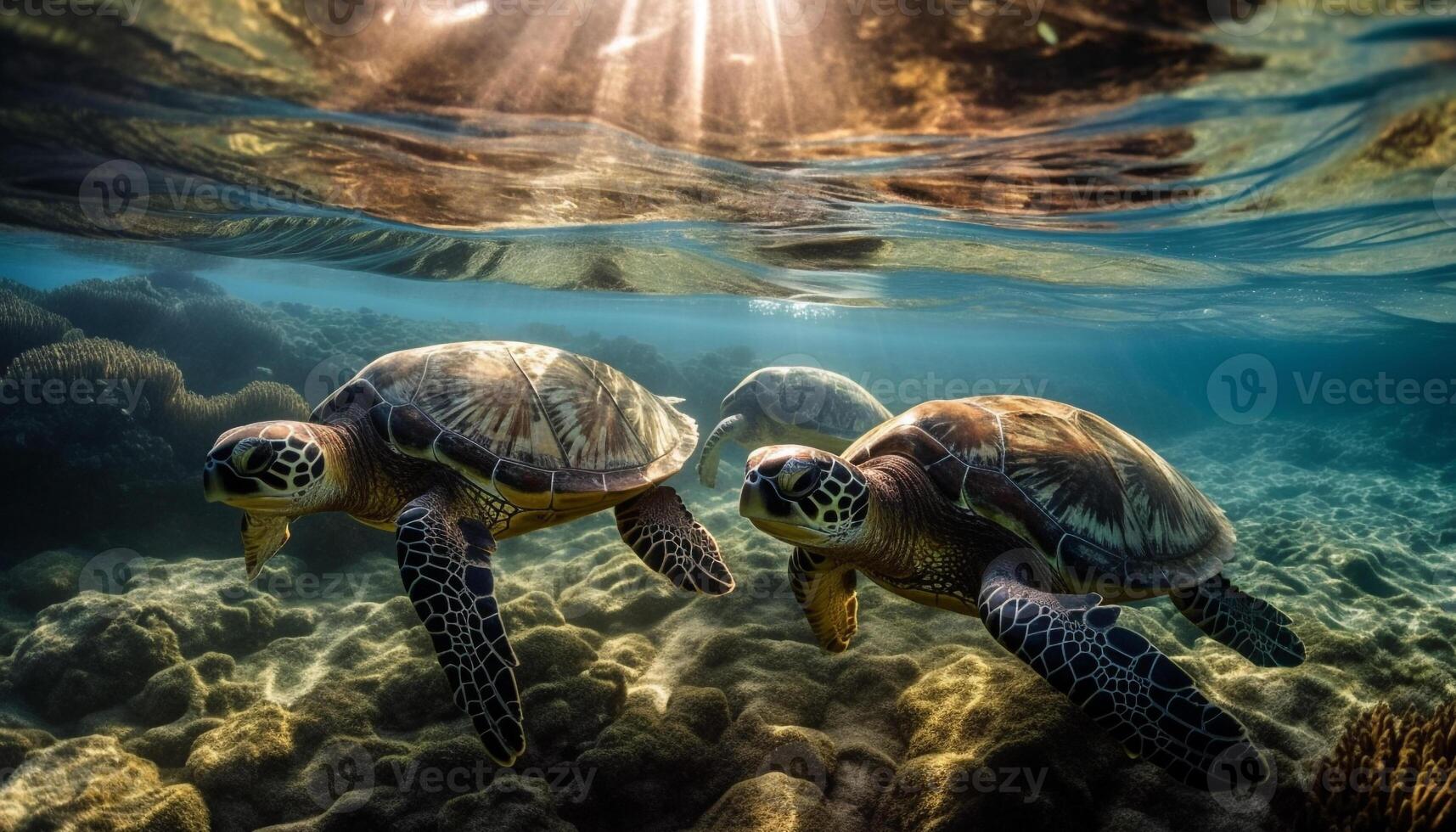 onderwater- schoonheid rood zee schildpad zwemt sierlijk gegenereerd door ai foto