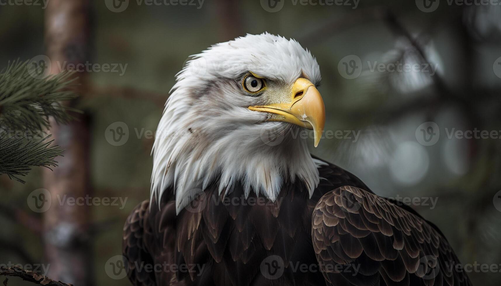 majestueus kaal adelaar neergestreken Aan Afdeling buitenshuis gegenereerd door ai foto