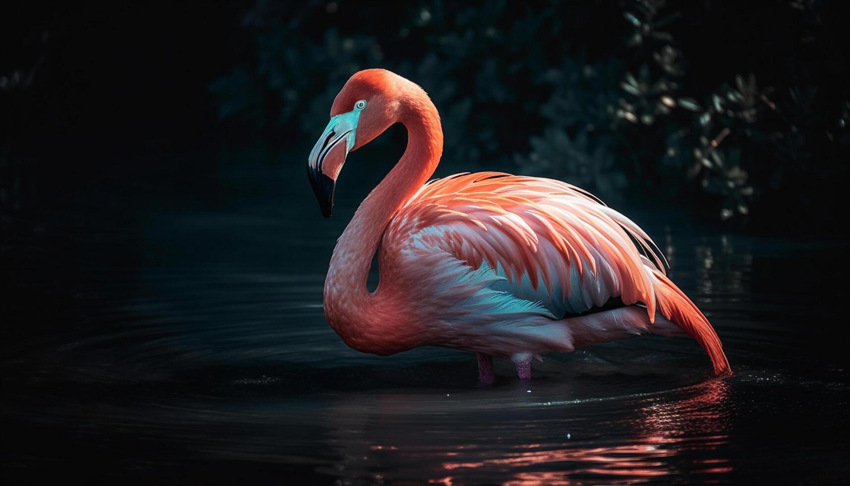 tropisch elegantie roze water vogel weerspiegelt kalmte gegenereerd door ai foto