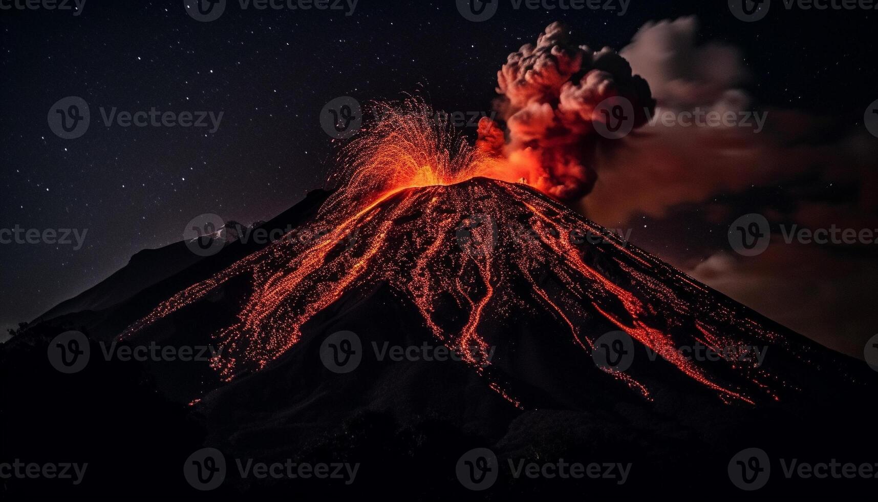 uitbarsting vulkaan verspreidt vurig verwoesting in natuur schoonheid gegenereerd door ai foto