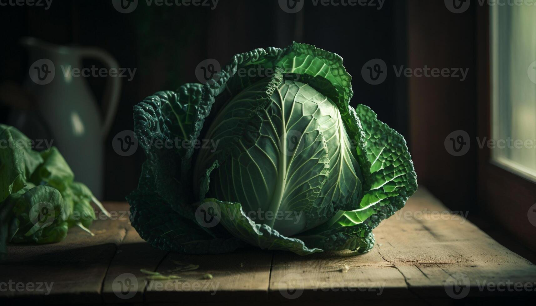 vers groente salade Aan rustiek houten tafel binnenshuis gegenereerd door ai foto