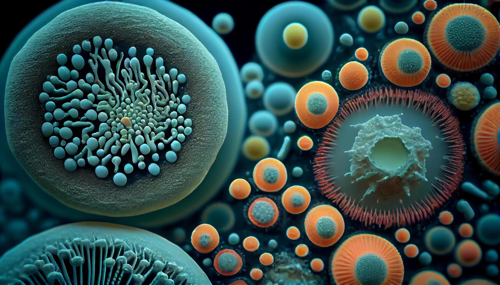 abstract vergroting onthult kankerachtig cellen en bacterie gegenereerd door ai foto