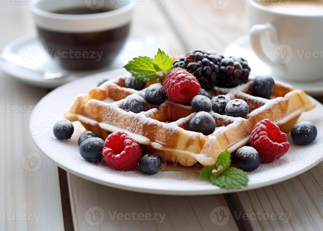 wafel bord met bessen. illustratie ai generatief foto