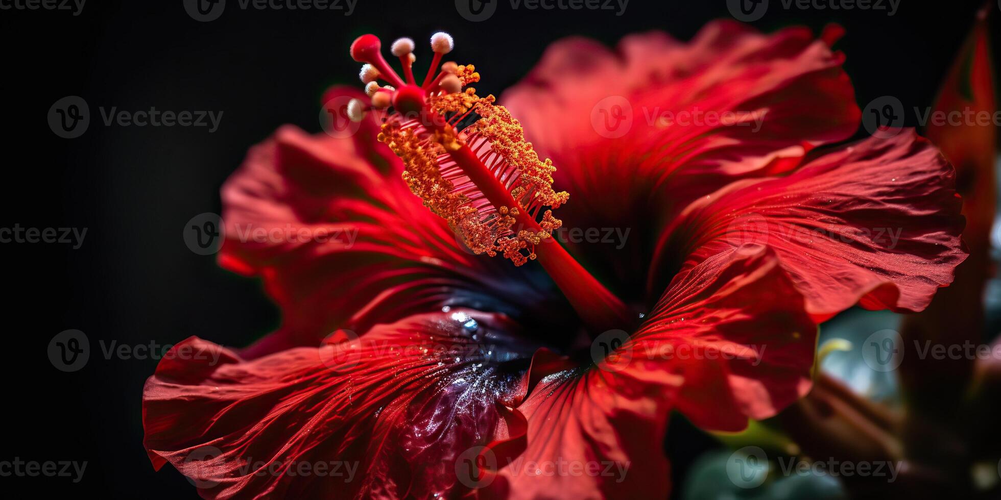 ai gegenereerd. ai generatief. macro schot illustratie van rood hibiscus bloem Open dichtbij. grafisch kunst foto