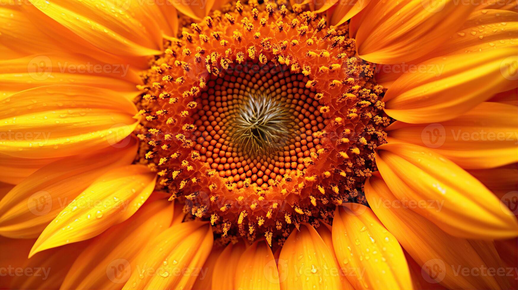 levendig en energiek zonnebloem macro. groot geel bloemblaadjes met een oranje centrum. gemaakt met generatief ai foto