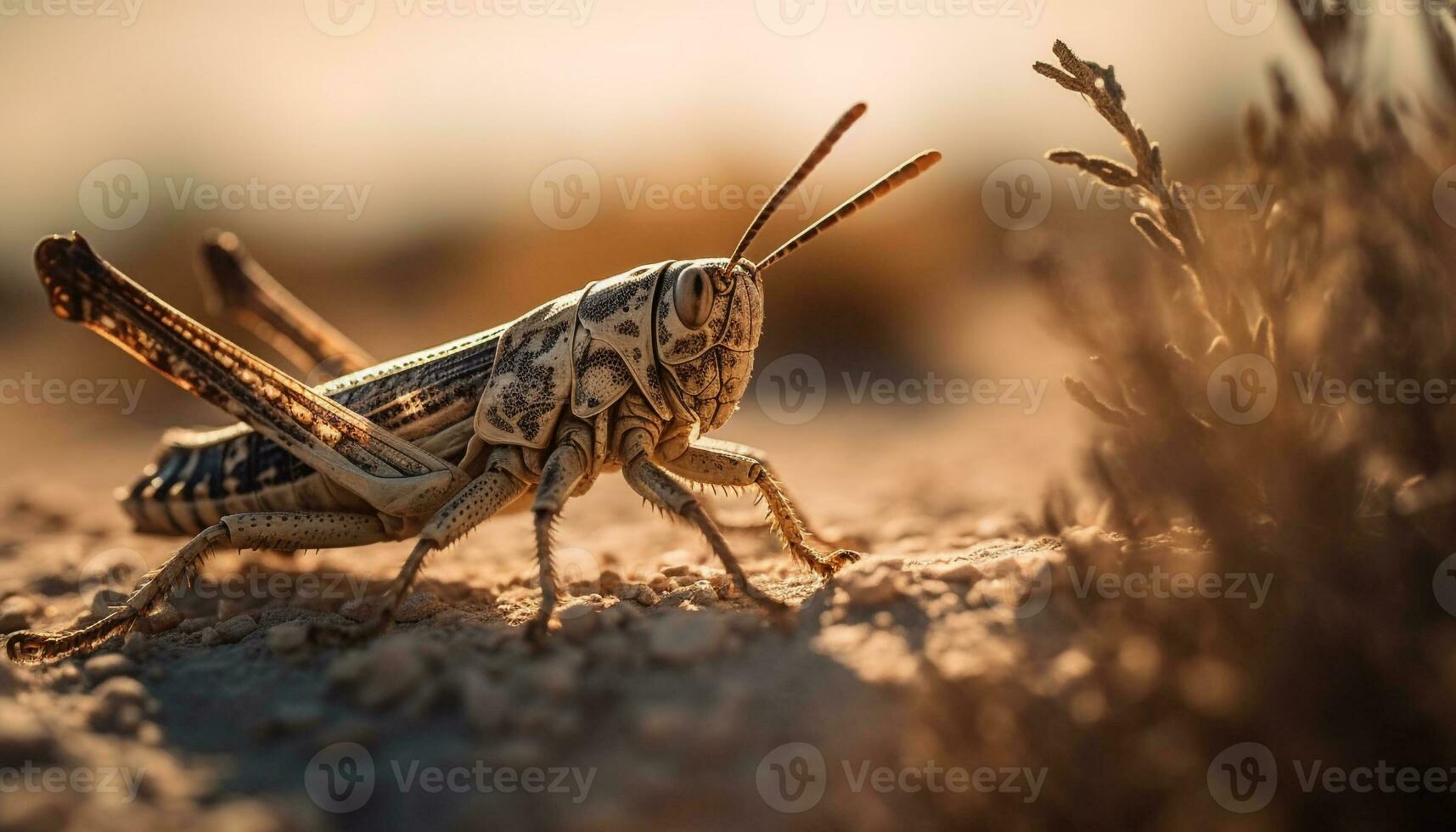 stekelig legged sprinkhaan kruipt Aan groen blad gegenereerd door ai foto