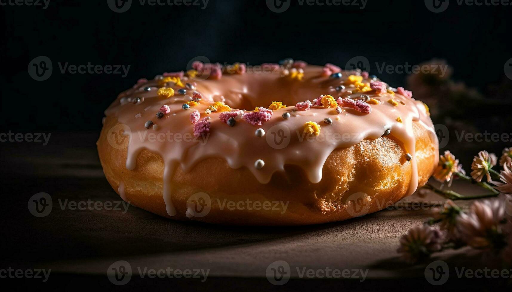vers gebakken donut met chocola suikerglazuur verleiding gegenereerd door ai foto