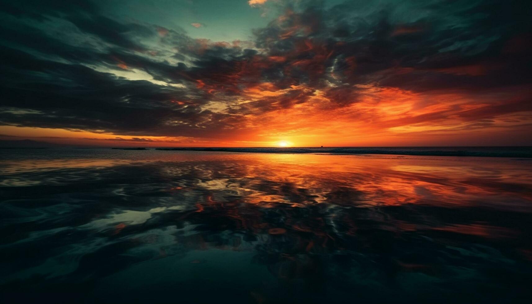 zonsondergang over- rustig zeegezicht, natuur schoonheid majestueus weergegeven gegenereerd door ai foto
