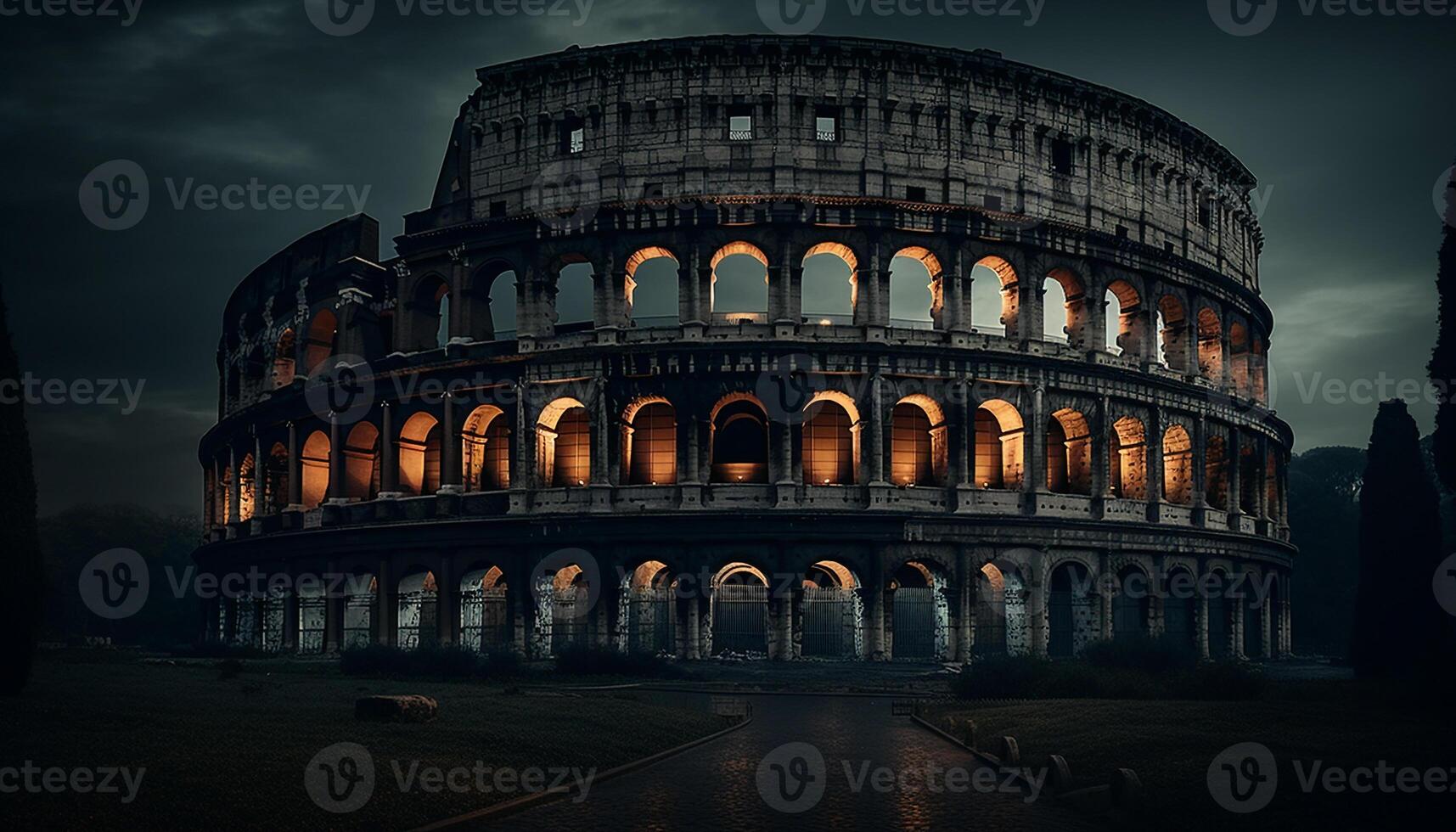 verlichte oude ruïnes ize majestueus Italiaans cultuur gegenereerd door ai foto