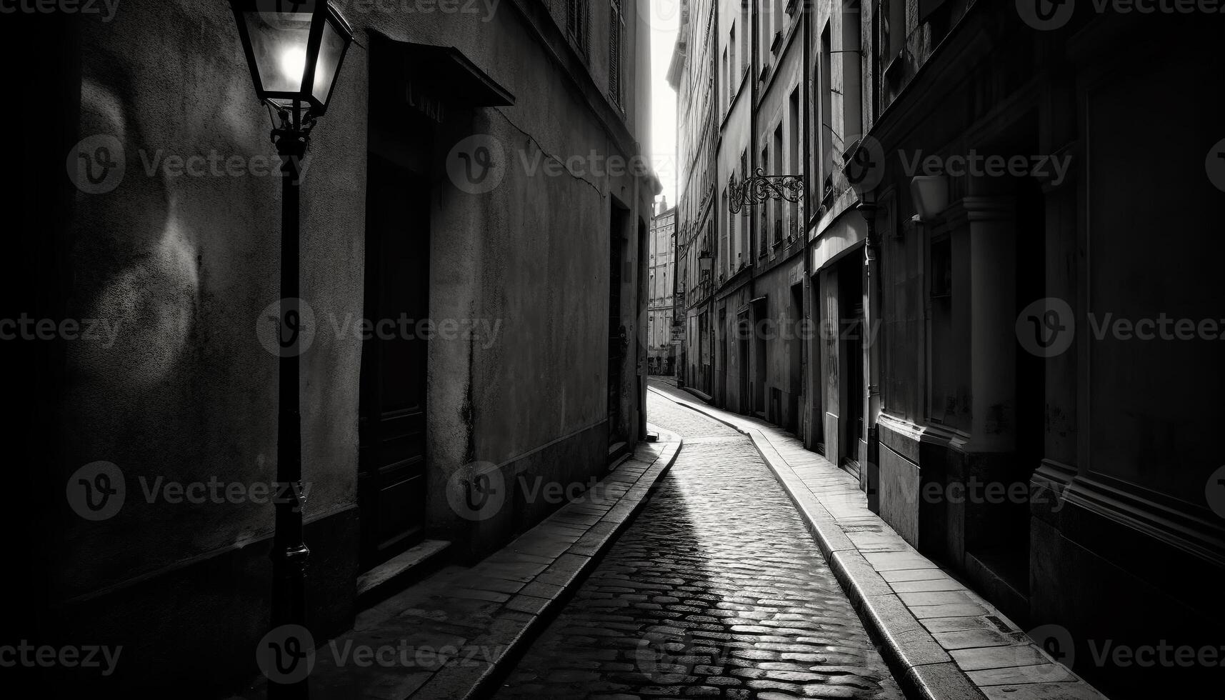 verdwijnen punt Leidt naar oude verlichte stadsgezicht gegenereerd door ai foto