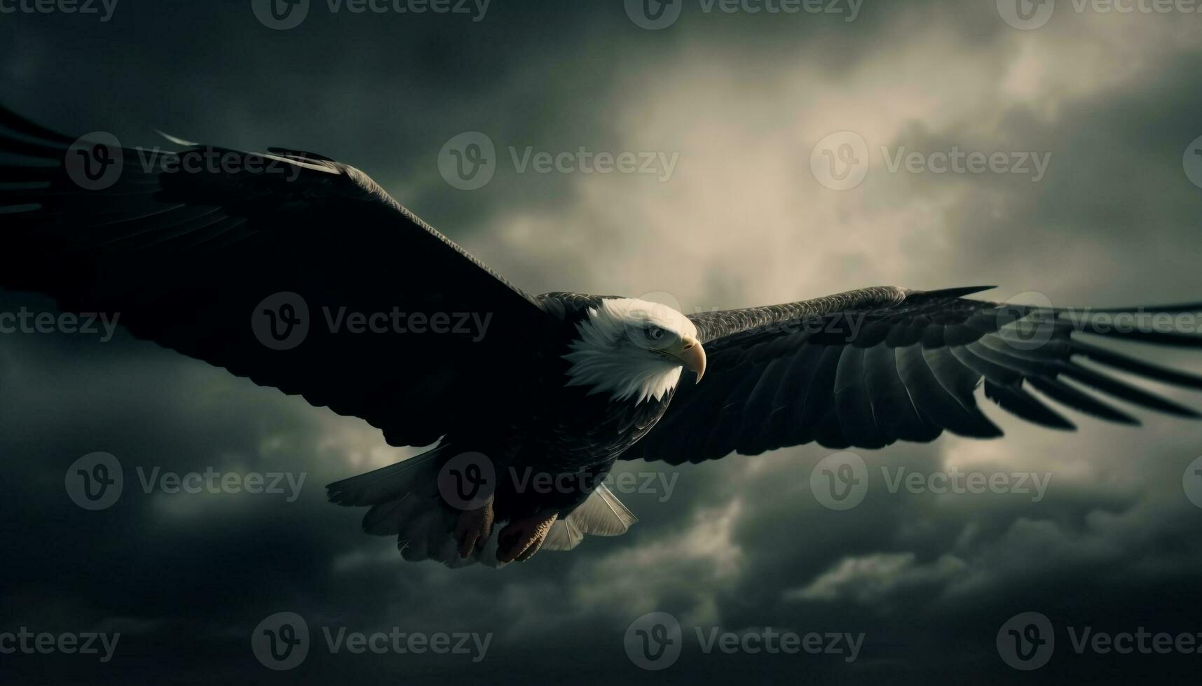 majestueus vogel van prooi verspreidt Vleugels midden lucht gegenereerd door ai foto
