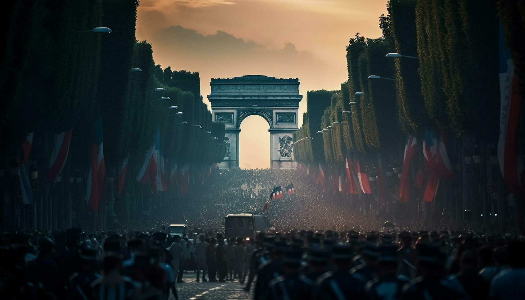 silhouet van mannen triomf Bij oude monument gegenereerd door ai foto