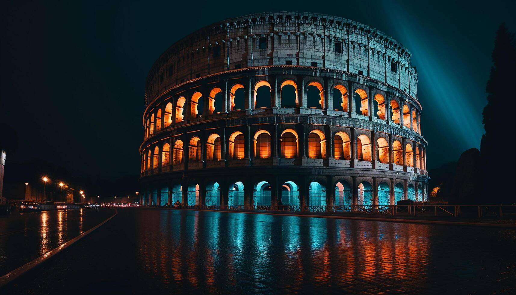 verlichte bogen reflecteren Aan water, oude geschiedenis verlichte gegenereerd door ai foto