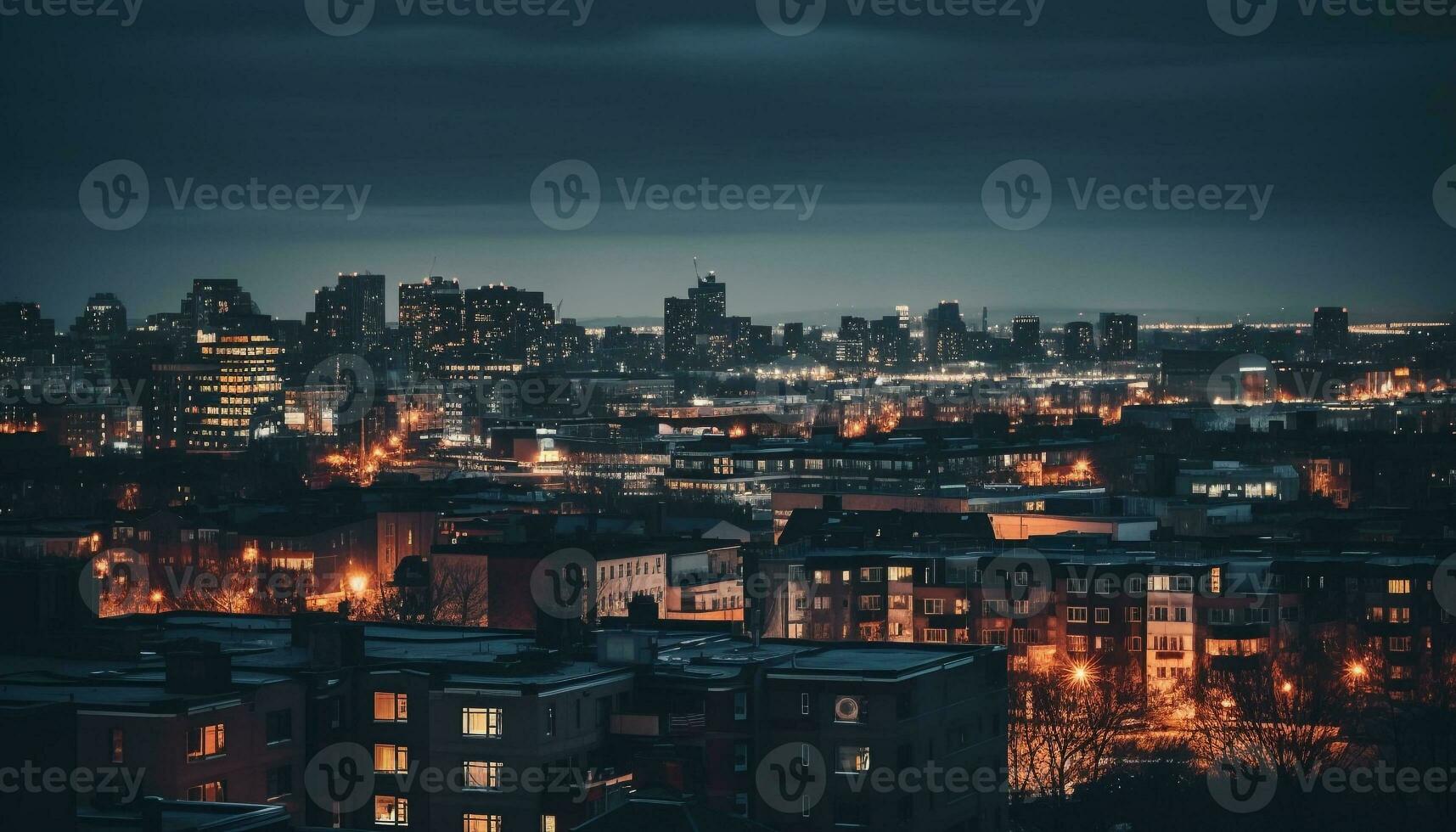 verlichte wolkenkrabbers licht omhoog de stad horizon gegenereerd door ai foto