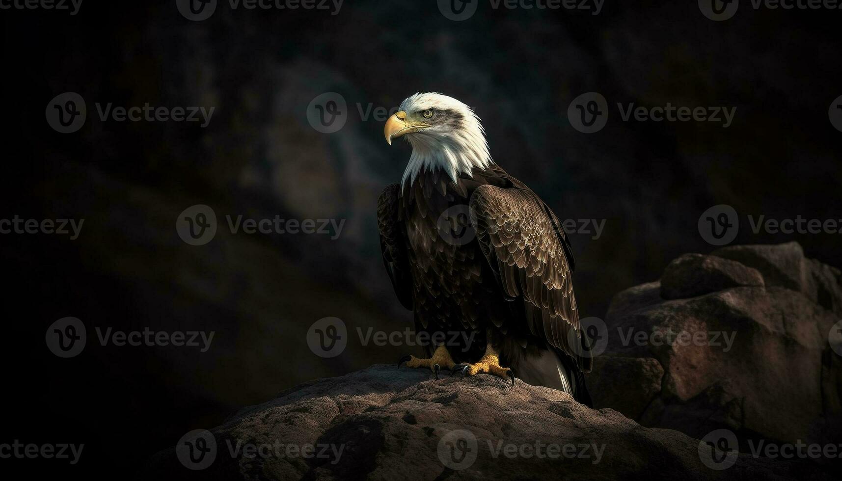 majestueus kaal adelaar neerstrijken, jacht- in natuur gegenereerd door ai foto