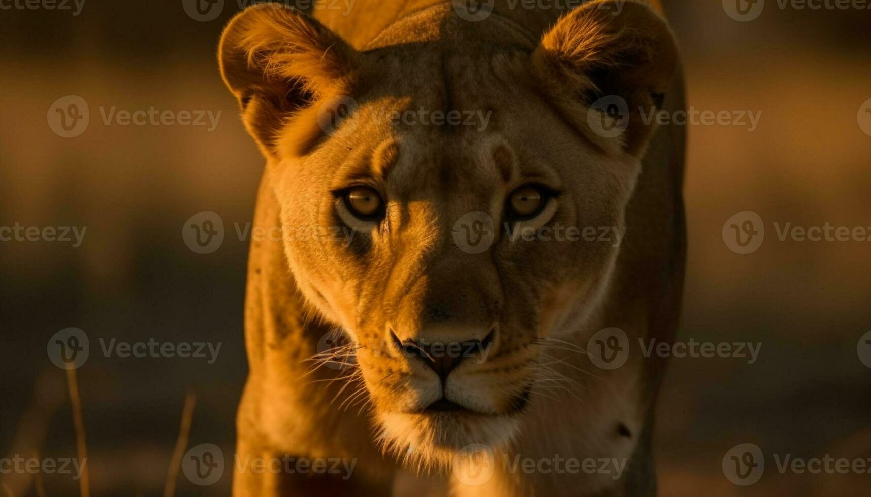 majestueus leeuwin wandelen in Afrikaanse savanne zonsondergang gegenereerd door ai foto
