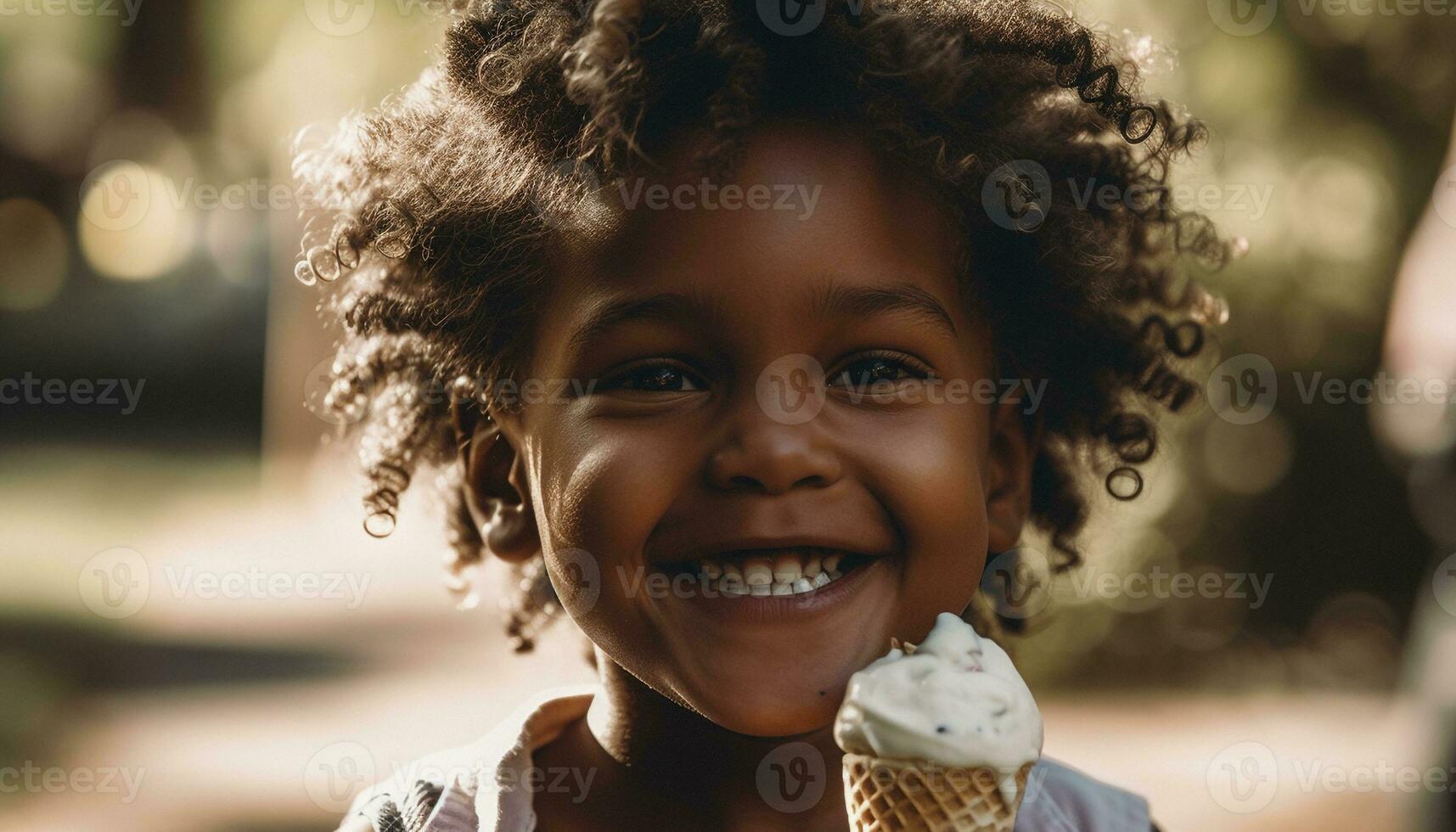 glimlachen kind genieten van ijs room in natuur gegenereerd door ai foto