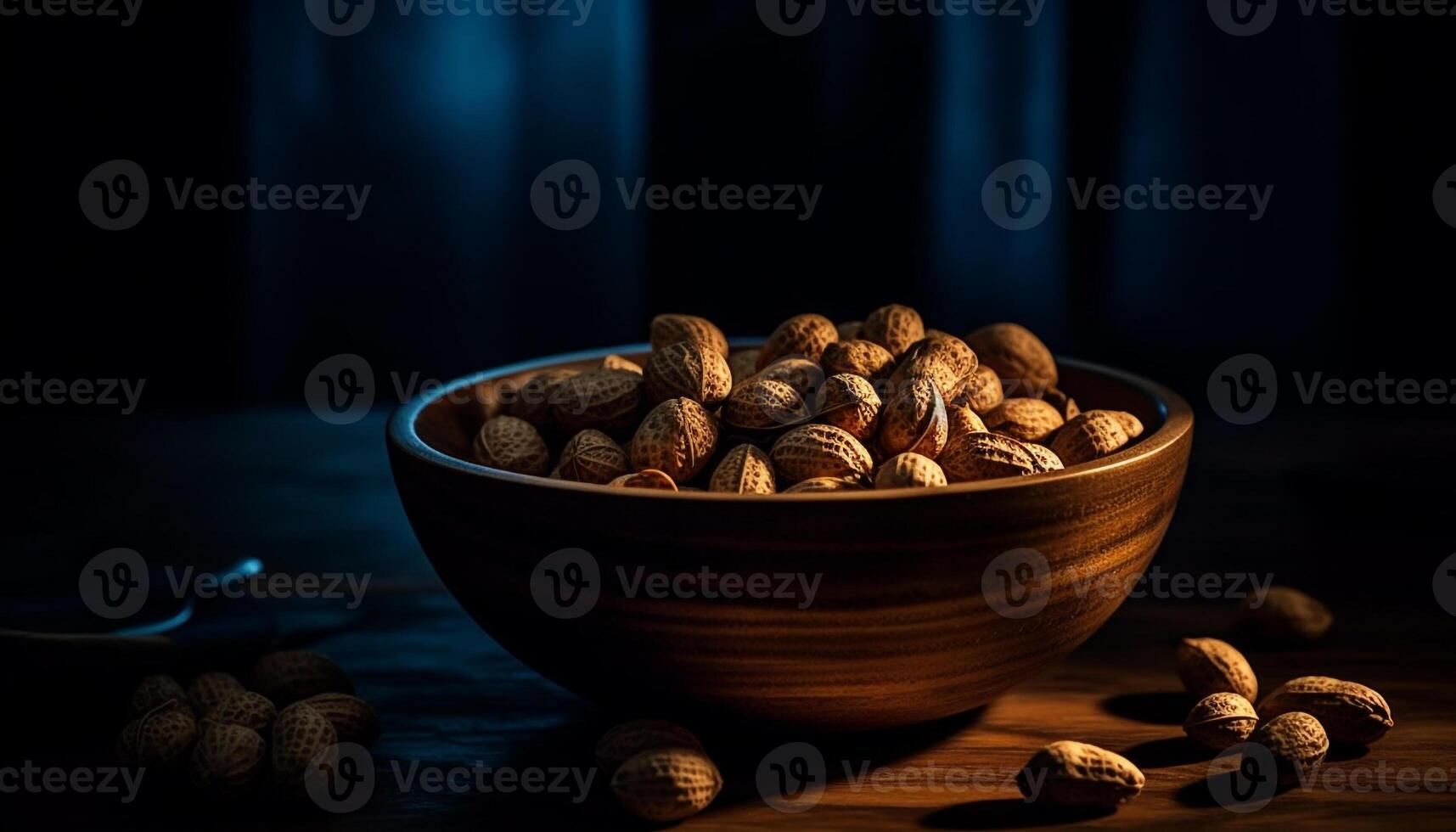 gezond aan het eten voedzaam noten Aan rustiek houten bord generatief ai foto